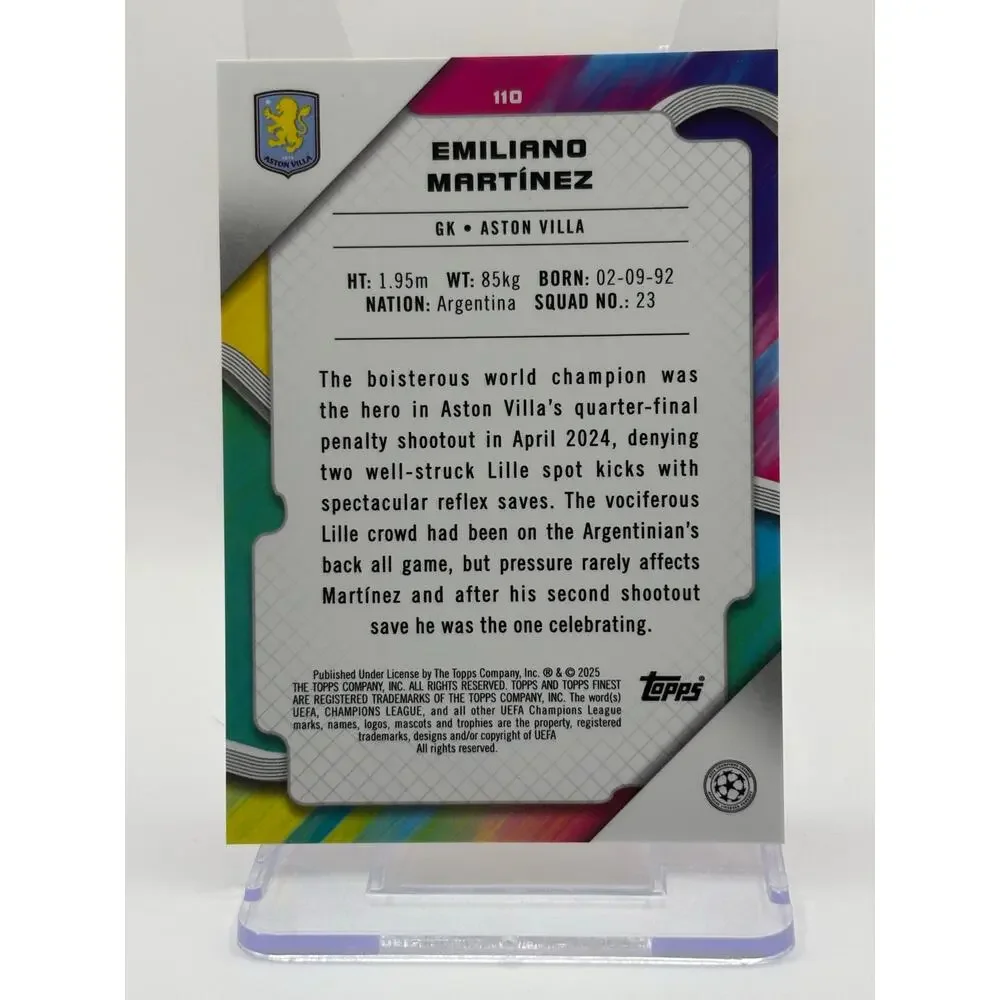 2024-25 Topps Finest Emiliano Martinez True Orange Refractor 19/25 SP AstonVilla - Picture 2 of 2